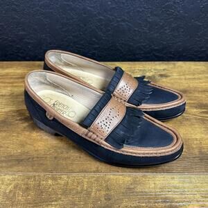 French Shriner CNO 42201 Navy Brown Leather Kiltie Loafers Mens Size 7.5 M